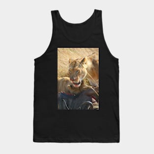 Lions at a Wilderbeest Kill, Maasai Mara, Kenya Tank Top